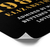 40th誕生日1982黒エレガント金ゴールドシック ポスター (角)