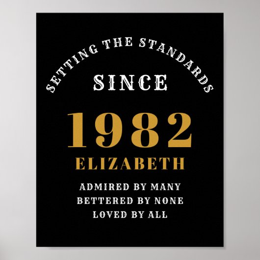40th誕生日1982黒エレガント金ゴールドシック ポスター (正面)