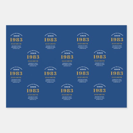 40th誕生日1983青い金ゴールドシックエレガント ラッピングペーパーシート (正面)