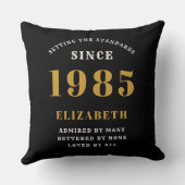 40th誕生日1985ブラック金ゴールドレディパーソナライズされたズ クッション (裏面)