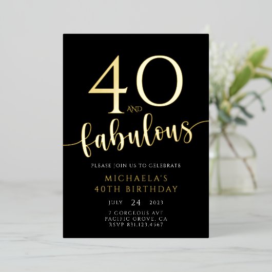 40th誕生日50と素晴らしい誕生日フォイルInv 箔招待状 (立ち正面)