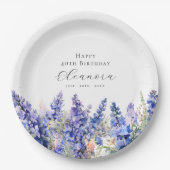 40th誕生日7月誕生フラワーラークスパーカスタム ペーパープレート (正面)
