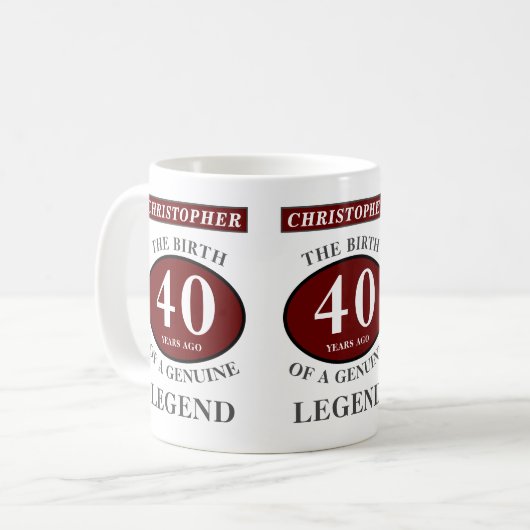 40th誕生日Red純正伝説あなたの名前を追加 コーヒーマグカップ (正面左)