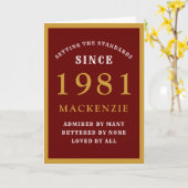 40th パーソナライズされた誕生日1981赤金ゴールドシック カード (黄色い花)