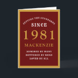 40th パーソナライズされた誕生日1981赤金ゴールドシック カード<br><div class="desc">1981年に特別な人々のための40歳の誕生日の赤と金ゴールド生まれのバースデータカード。提供さカスタマイズれたテンプレートを使用してフロントへの文字と誕生日カードのインテリアを容易に行う。グリーティングカードの設定標準範囲の一部。</div>