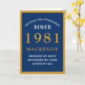 40th パーソナライズされた誕生日1981青金ゴールドシック カード (黄色い花)