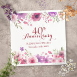 40th 結婚s Ruby Anniversary Countryフローラ スタンダードカクテルナプキン<br><div class="desc">シックなレタリングで特別な40年ルビーの記念日の情報の上と下の繊細な水の色のバラを特徴とすパーソナライズされたる。Thisisnomeによる設計©</div>