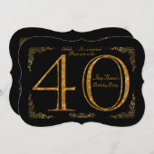 40th,誕生日パーティー40th,ギャツビー,素晴らしブラック&金ゴールド 招待状 (正面/裏面)