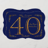 40th,誕生日パーティー40th,素晴らしギャツビー,海軍&金ゴールド 招待状 (正面/裏面)