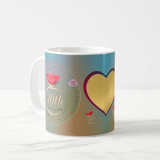 40th, 15th 結婚anniversary Ruby Photo Mug コーヒーマグカップ (正面左)
