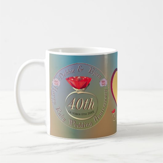 40th, 15th 結婚anniversary Ruby Photo Mug コーヒーマグカップ (左)
