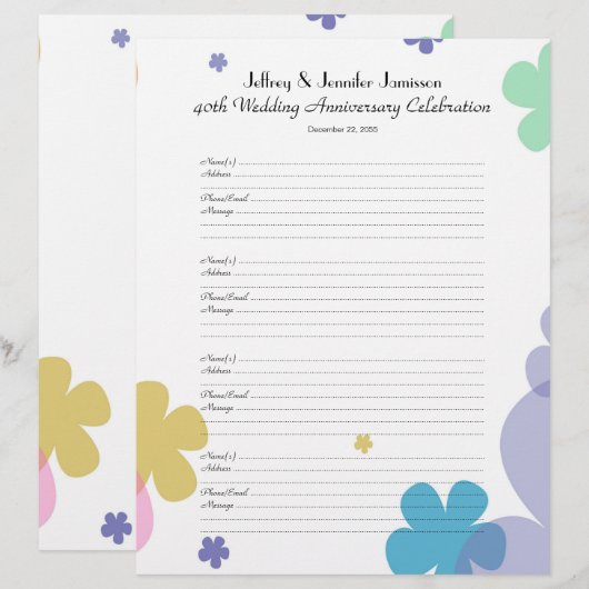 40th Anniversary Party Guest Book Sign-In Page (正面/裏面)