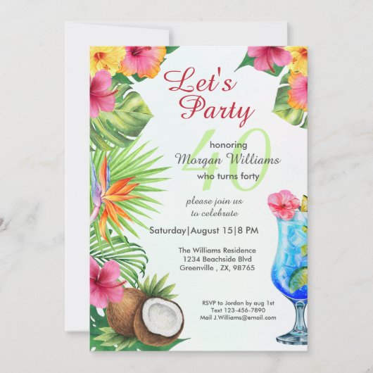 40th Bday Tropical Summer Dine & Cocktail Party  招待状 (正面)
