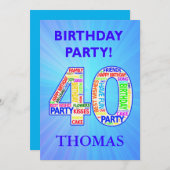 40th Birthdayパーティの招待状名前の追加 招待状 (正面/裏面)