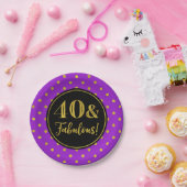 40th Birthdayパーティーパープルブラック金ゴールドドット紙 ペーパープレート (パーティー)