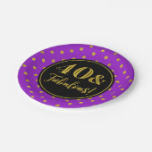 40th Birthdayパーティーパープルブラック金ゴールドドット紙 ペーパープレート (アングル)