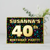 40th Birthdayパーティー—おもしろい、カラフル音楽シンボル 箔招待状 (立ち正面)