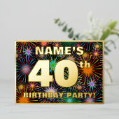 40th Birthdayパーティー—おもしろい、カラフルFireworks Look 箔招待状 (立ち正面)