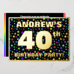 40th Birthdayパーティー— おもしろい、カラフルStars Pattern 箔招待状<br><div class="desc">このおもしろいとアップビート40の誕生祝いフォイル招待カードデザインの前面には、名前パーソナライズされた、多数の"40th"、メッセージ"BIRTHDAY PARTY!"、および縁どを含む。フロントの背景には、目を引く、カラフル星模様が特徴。バックにはパーソナライズされた、日付、時刻、会場、その他の関連する詳細など、イベントに関する情報が含まれている。招待状カスタマイズは、招待状の来場者や誕生日パーティーに参加する人が40歳の誕生日を迎える際に祝のおもしろいの手段となるかも知れない。[～Z0000600]</div>