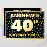 40th Birthdayパーティー— おもしろい、カラフルStars Pattern 箔招待状<br><div class="desc">このおもしろいとアップビート40の誕生祝いフォイル招待カードデザインの前面には、名前パーソナライズされた、多数の"40th"、メッセージ"BIRTHDAY PARTY!"、および縁どを含む。フロントの背景には、目を引く、カラフル星模様が特徴。バックにはパーソナライズされた、日付、時刻、会場、その他の関連する詳細など、イベントに関する情報が含まれている。招待状カスタマイズは、招待状の来場者や誕生日パーティーに参加する人が40歳の誕生日を迎える際に祝のおもしろいの手段となるかも知れない。[～Z0000600]</div>