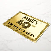 40th Birthdayパーティー—アールデコスタイル「40」 & Name 箔招待状 (回転した状態)