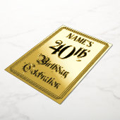 40th Birthdayパーティー—エレガントスクリプト+名前をカスタムする 箔招待状 (回転した状態)