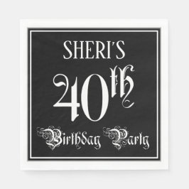 40th Birthdayパーティー—ファンシースクリプト+名前をカスタムする スタンダードランチョンナプキン