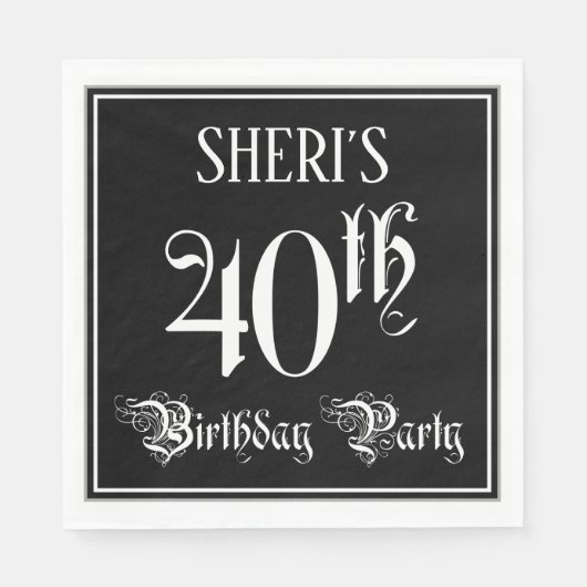 40th Birthdayパーティー—ファンシースクリプト+名前をカスタムする スタンダードランチョンナプキン (正面)