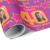 40th Birthday写真おもしろい紫ピンクのギフトラップ ラッピングペーパー (ロールコーナー)
