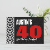 40th Birthday名前をカスタムする白黒Red V17 招待状 (スタンド正面)