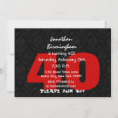 40th Birthday名前をカスタムする白黒Red V17 招待状 (裏面)