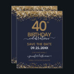 40th Birthday日付を保存する予算招待状<br><div class="desc">上エレガントと下に紙吹雪のハイライトが輝くフェイク金ゴールド縁どグリッター。すべての文字は調整可能で、簡単は独自のパーティーニーズに合わせて変更できる。40素晴らし歳の誕生日テンプレートデザイン。</div>