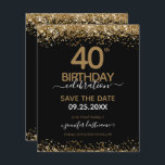 40th Birthday日付を保存する予算招待状<br><div class="desc">上エレガントと下に紙吹雪のハイライトが輝くフェイク金ゴールド縁どグリッター。すべての文字は調整可能で、簡単は独自のパーティーニーズに合わせて変更できる。40素晴らし歳の誕生日テンプレートデザイン。</div>