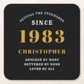 40th Birthday 生まれ 1983 名前の追加ブラック金ゴールド スクエアペーパーコースター (正面)