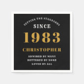 40th Birthday 生まれ 1983 名前の追加ブラック金ゴールド スタンダードカクテルナプキン (正面)