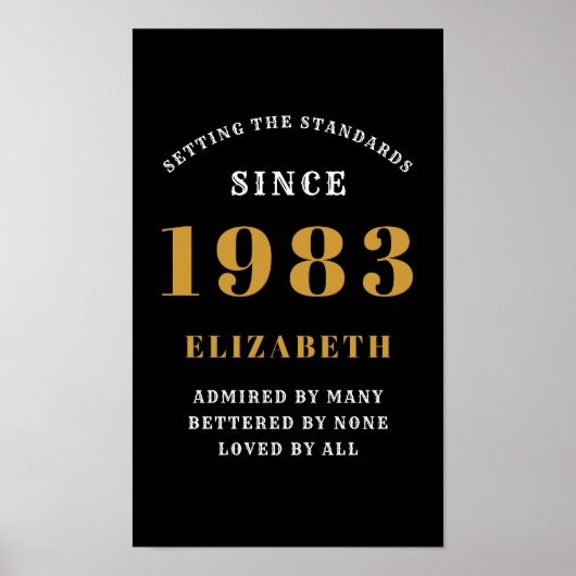40th Birthday 生まれ 1983 名前の追加ブラック金ゴールド ポスター (正面)
