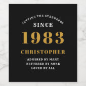 40th Birthday 生まれ 1983 名前の追加ブラック金ゴールド ワインラベル (シングルラベル)