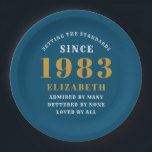 40th Birthday 生まれ 1983 名前の追加Blue金ゴールド ペーパープレート<br><div class="desc">パーソナライズされた誕生日名前と年の紙プレートの追加指定したテンプレートで名前と年を編集する。素晴らしいカスタム誕生日パーティーのアクセサリー。店頭の「設定の基準」デザインで、より多くのギフトやパーティーの供給を利用できる。</div>