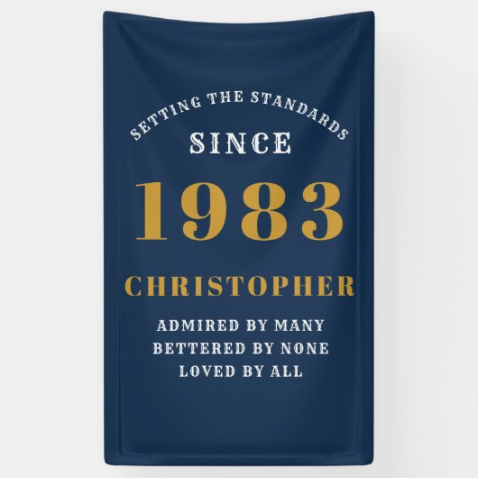 40th Birthday 生まれ 1983 名前の追加Blue金ゴールド 横断幕 (縦)