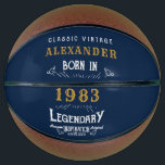 40th Birthday 生まれ 1983 名前の追加Legend Blue金ゴールド バスケットボール<br><div class="desc">ヴィンテージデザイン「オリジナル品質伝説的インスピレーション」バスケットボール。誕生祝い・アイテムを作成するテンプレート・フィールドに、必要に応じて名前と年ユニークを追加する。私たちの店で利用可能なギフト、パーティーアクセサリー、および服と一緒にチームでこれを取るwww.zazzle.com/store/thecelebrationstore</div>