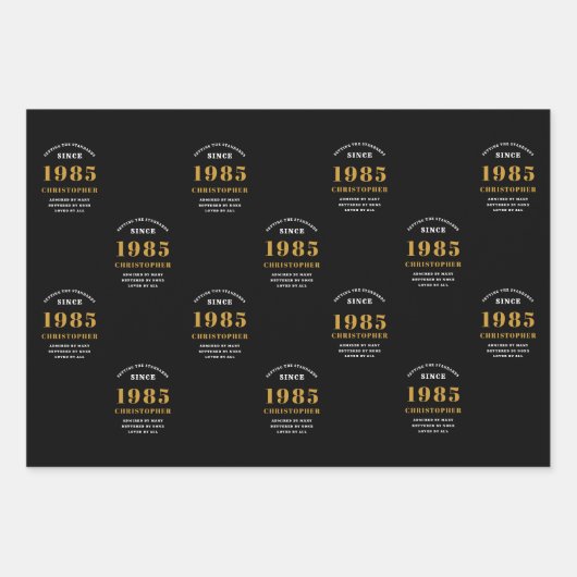 40th Birthday 生まれ 1985名ブラック金ゴールド追加 ラッピングペーパーシート (正面3)