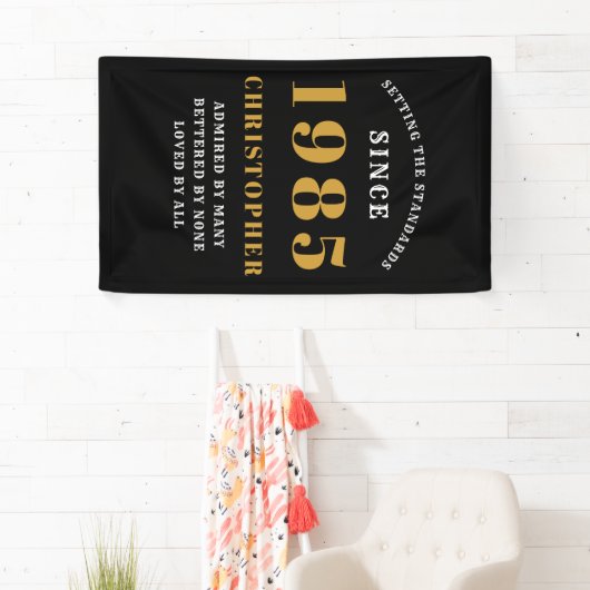 40th Birthday 生まれ 1985名ブラック金ゴールド追加 横断幕 (インサイチュ)