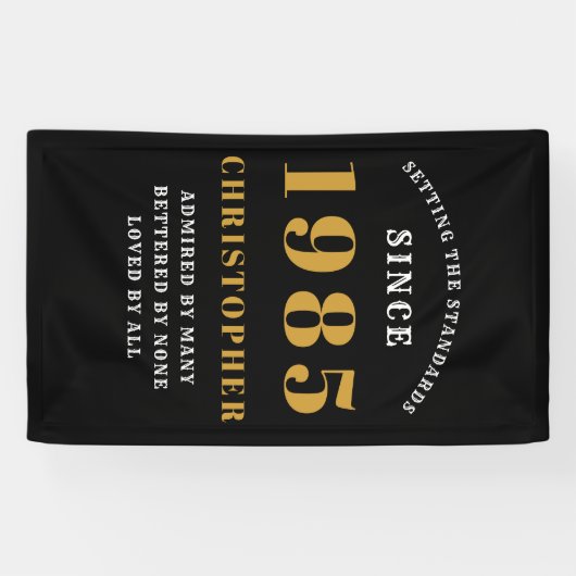 40th Birthday 生まれ 1985名ブラック金ゴールド追加 横断幕 (横)