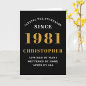40th Birthday 1981ブラック金ゴールドメンズパーソナライズされた カード (黄色い花)