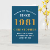 40th Birthday 1981ブルー金ゴールドメンズパーソナライズされた カード (黄色い花)