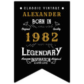 40th Birthday 1982ブラック金ゴールド追加ネームレトロ バンティングフラッグ (第1の旗)