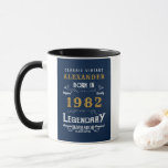 40th Birthday 1982名前を追加ヴィンテージブルー金ゴールドマグカップ マグカップ<br><div class="desc">そのパーソナライズされたクラシックの誕生祝いマグデザイン。このヴィンテージレトロスタイルブルー、ホワイト、金ゴールドデザインに誕生日プレゼントの名前をカスタム追加する。名前と年を提供されたテンプレートで簡単に編集。素晴らしいカスタム誕生日プレゼント。そのパーティーお祝いのためのより多くのギフトとパーティー供給は、ストアの"伝説的な"デザインで利用可能。</div>
