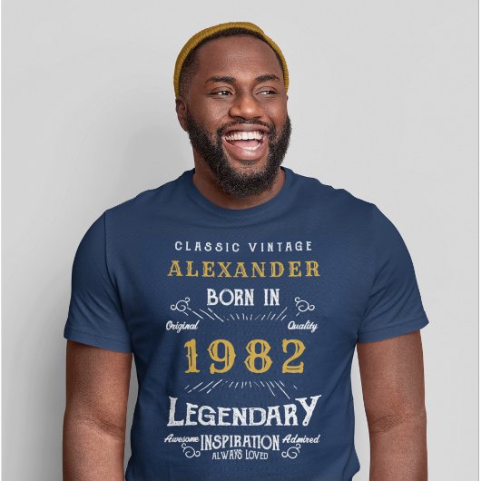 40th Birthday 1982名前を追加Blue金ゴールド伝説 Tシャツ