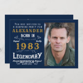 40th Birthday 1983レジェンドレトロブルー金ゴールド 招待状 (正面/裏面)