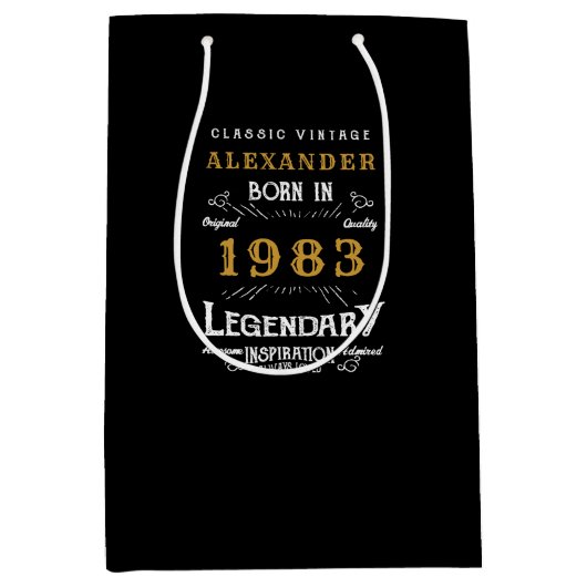 40th Birthday 1983名前を追加レジェンダリーブラック金ゴールド ミディアムペーパーバッグ (正面)